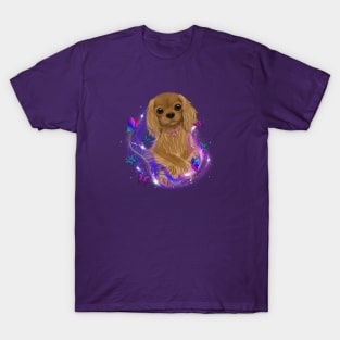 Magical Cavalier King Charles Spaniel and Butterflies, Ruby T-Shirt